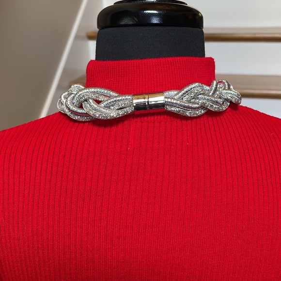 STATEMENT NECKLACE DRESSY BRAID D SILVER TONE 20” - Picture 2 of 7